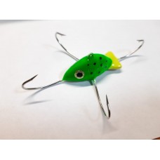 Приманка - краб "Зеленая рыбка с черными пятнышками и желтым хвостиком" (4 крючка) авторский